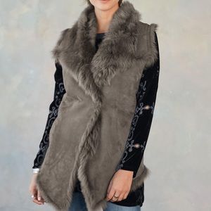 Sundance Simone Shearling /suede Vest NWT grey